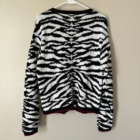 Talbots Hand Knit Zebra Zip Up Cardigan Sweater Linen Cotton Blend Womens LARGE - Picture 7 of 8